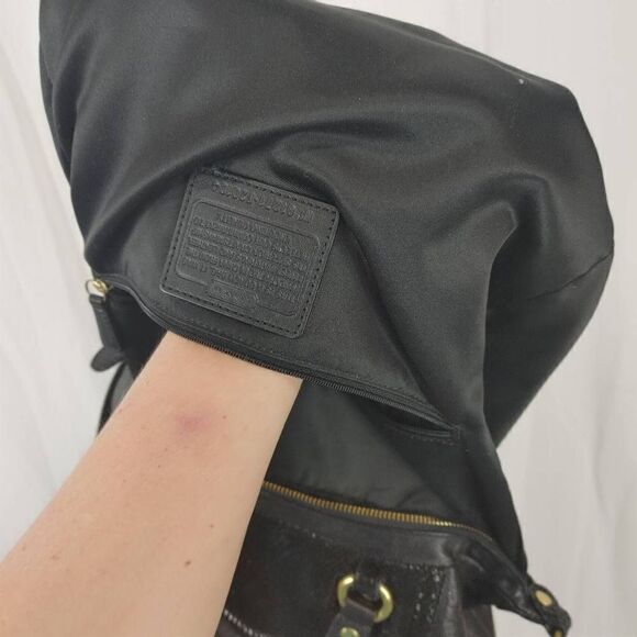 Coach Ashley 2 Way Tote Purse Shoulder Bag Black Python Leather F20104. 
L 16"
H - Picture 8 of 10